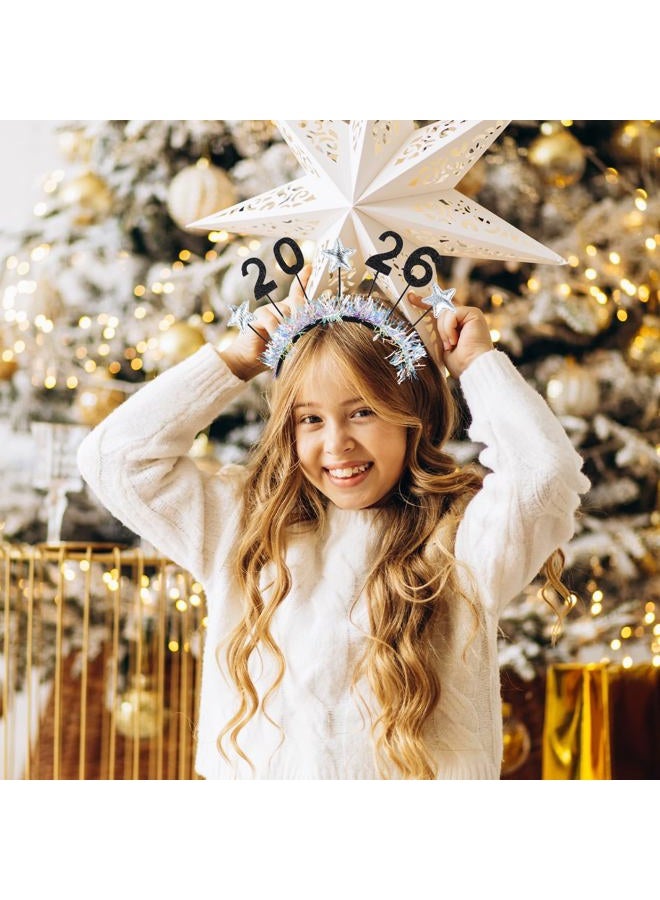 YKW 2026 Happy New Year Headbands Tiara for Women - 4 Pack Glitter & Gold Party Crown - Adjustable Adult Girl Celebration Accessories - Photo Prop NYE Party Supplies (Silver & Gold) - Image 4