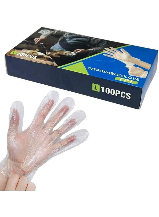 MOMENT 100-Pack Disposable Plastic Gloves, Thicker Disposable Food Prep Gloves, Bulk Disposable Kitchen Gloves Transparent For Cooking, Food Service, Cleaning, Large  - Image 1