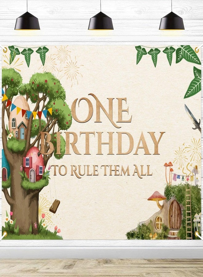 Ramciyo One Birthday to Rule Them All Backdrop Banner, Fantasy 1st Birthday Party Decorations Background, Magical 1st Bday Baby Hobbitcore Party Decorations, 7 * 5Ft - Image 1