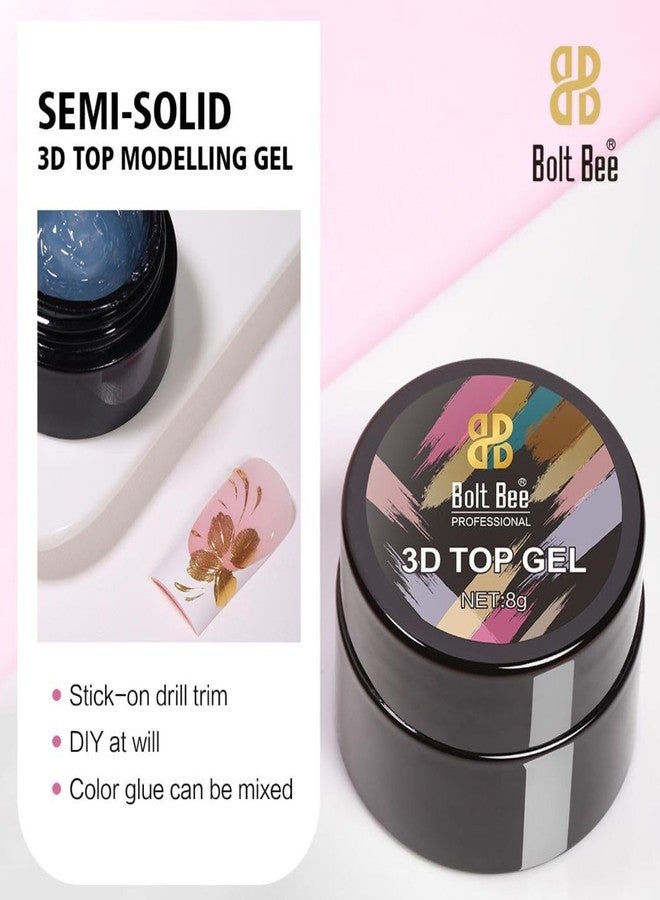 Bolt Bee 3D Top Gel Nail Polish – Semi-Solid Modeling Gel (8g) | For 3D Nail Art, Stick-On Drill Trim & Raised Patterns | Mixable Glue Gel for Chrome Metallic Glitter & Glossy Finishes - Image 3