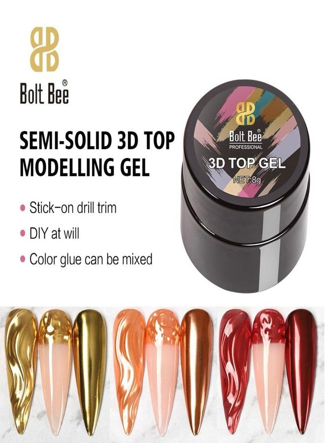Bolt Bee 3D Top Gel Nail Polish – Semi-Solid Modeling Gel (8g) | For 3D Nail Art, Stick-On Drill Trim & Raised Patterns | Mixable Glue Gel for Chrome Metallic Glitter & Glossy Finishes - Image 2