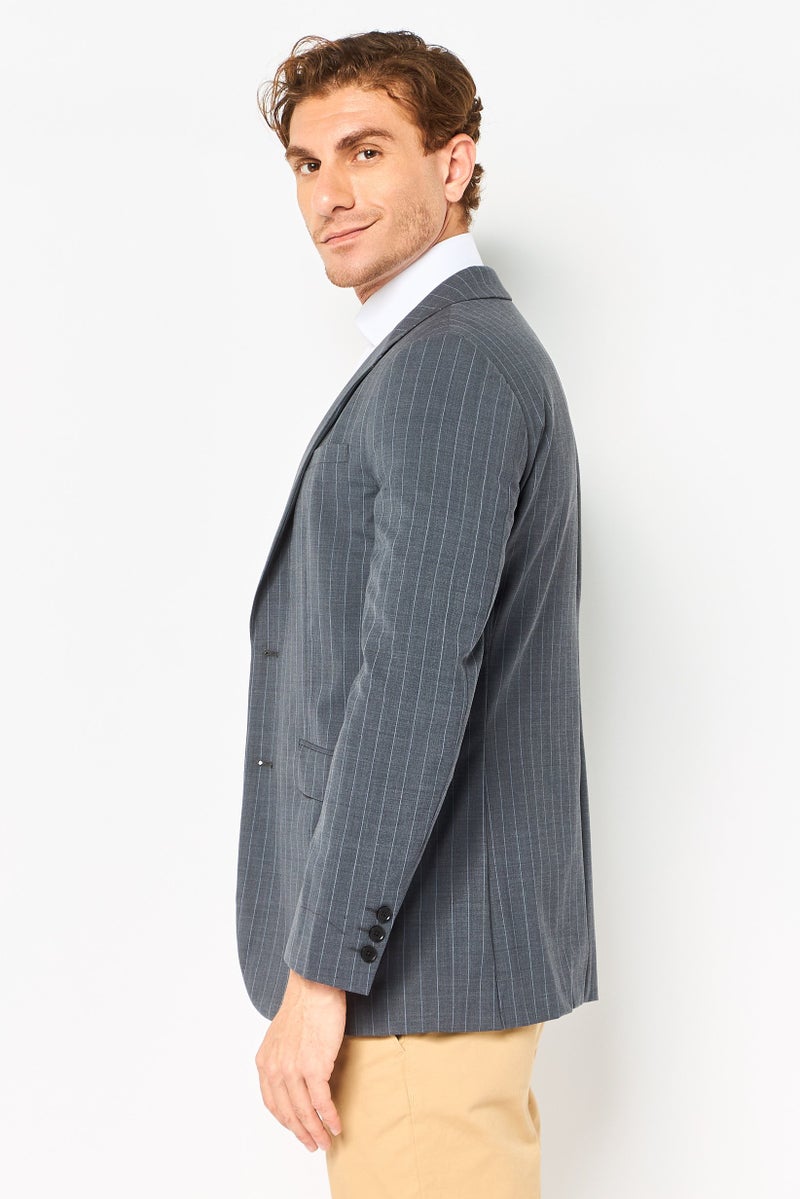 SELECTED Men Regular Fit Stripe Casual Blazer Jacket, Grey - Image 2