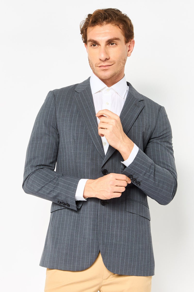 SELECTED Men Regular Fit Stripe Casual Blazer Jacket, Grey - Image 1