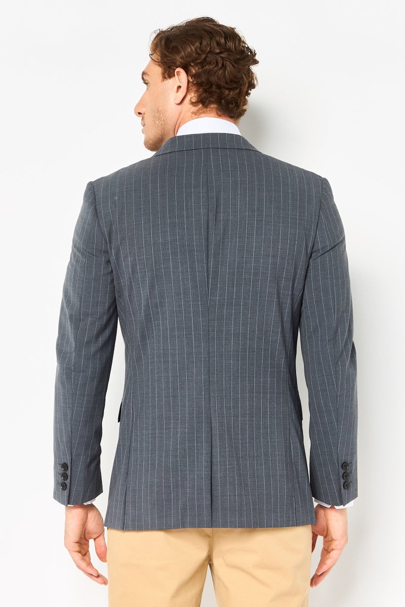 SELECTED Men Regular Fit Stripe Casual Blazer Jacket, Grey - Image 4