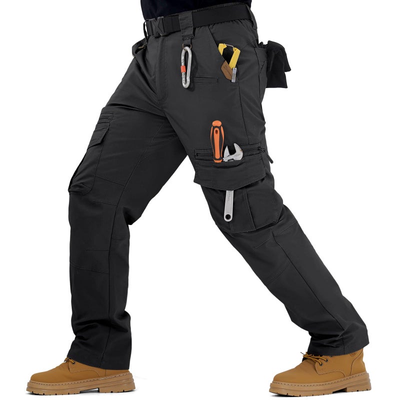 IGOLUMON Men's Stretch Tactical Pants, Breathable Ripstop Cargo Work Pants Outdoor Lightweight EDC Work Hiking Pants with 12 Pockets Black - Image 1