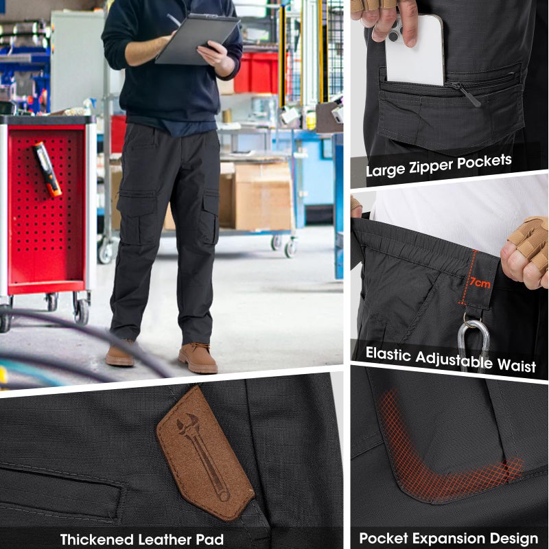 IGOLUMON Men's Stretch Tactical Pants, Breathable Ripstop Cargo Work Pants Outdoor Lightweight EDC Work Hiking Pants with 12 Pockets Black - Image 5