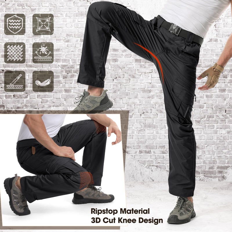 IGOLUMON Men's Stretch Tactical Pants, Breathable Ripstop Cargo Work Pants Outdoor Lightweight EDC Work Hiking Pants with 12 Pockets Black - Image 3