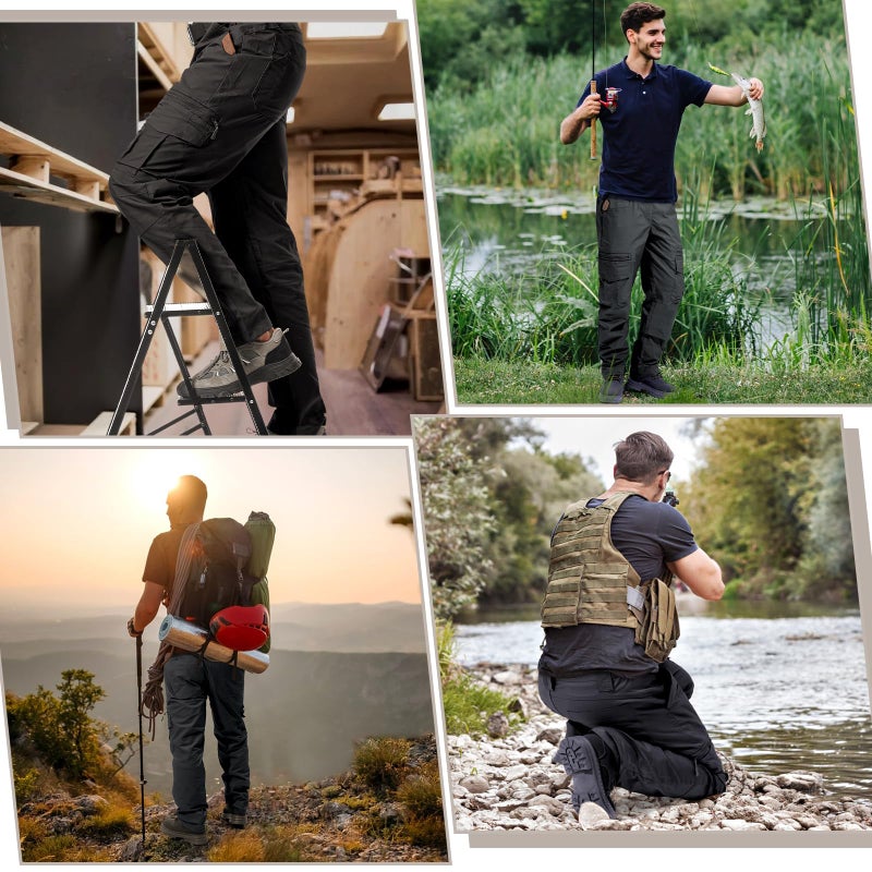 IGOLUMON Men's Stretch Tactical Pants, Breathable Ripstop Cargo Work Pants Outdoor Lightweight EDC Work Hiking Pants with 12 Pockets Black - Image 2
