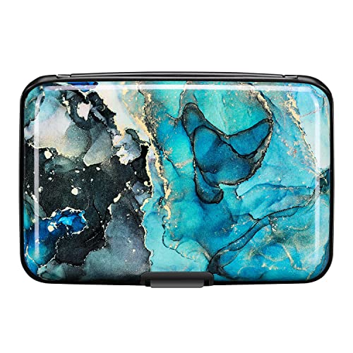 ELFISH RFID Blocking Credit Card Protector Aluminum ID Case Hard Shell Business Card Holders Metal Wallet for Men or Women (Graygreen Marble) - Image 4
