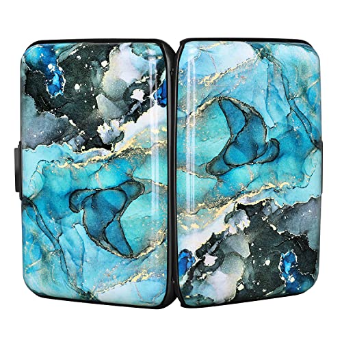 ELFISH RFID Blocking Credit Card Protector Aluminum ID Case Hard Shell Business Card Holders Metal Wallet for Men or Women (Graygreen Marble) - Image 3