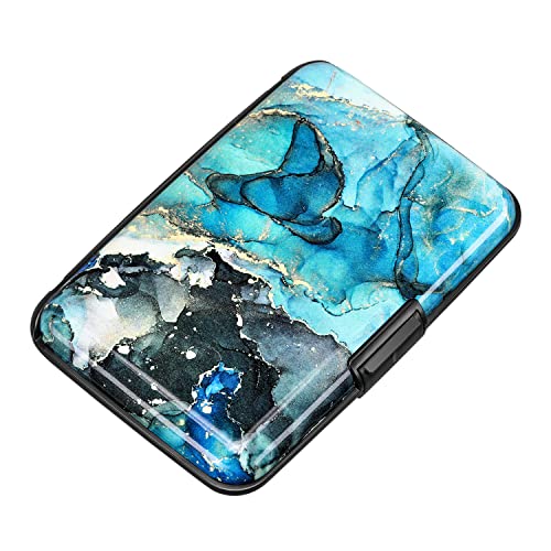 ELFISH RFID Blocking Credit Card Protector Aluminum ID Case Hard Shell Business Card Holders Metal Wallet for Men or Women (Graygreen Marble) - Image 1