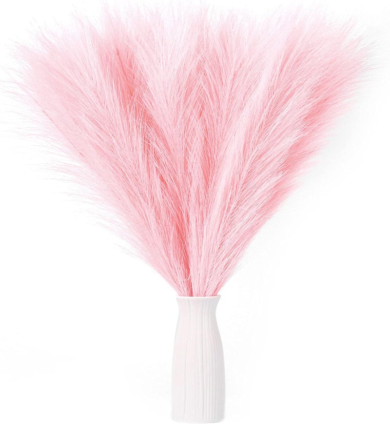 EVODIS Faux Pampas Grass, 18"/45cm Artificial Pampas Grass Fluffy 6 Stem pompous Grass Flower Arrangement for Boho Home Wedding Decoration (Pink) - Image 1