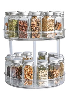 2 Tier Lazy Susan Turntable Spice Rack Organizer for Kitchen Cabinet, Farmhouse Tiered Tray Decorative Trays for Fruit, Snacks - Organizer for Cupboard, Pantry, Bathroom, 27CM