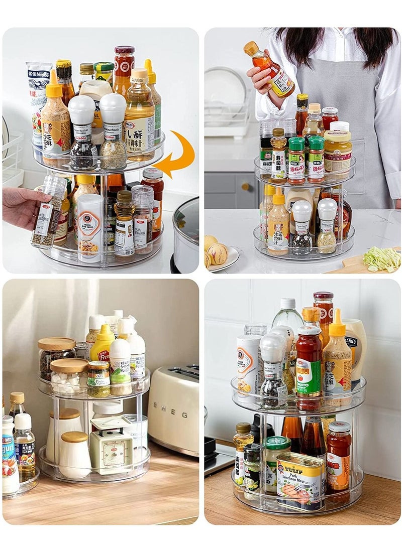 MIXDE - 2 Tier Lazy Susan Turntable Spice Rack Organizer for Kitchen Cabinet, Farmhouse Tiered Tray Decorative Trays for Fruit, Snacks - Organizer for Cupboard, Pantry, Bathroom, 27CM - Image 1