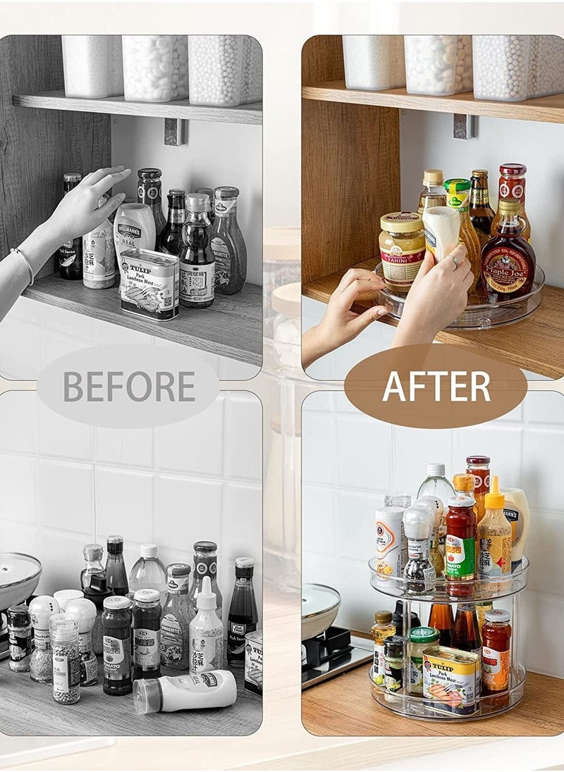 MIXDE - 2 Tier Lazy Susan Turntable Spice Rack Organizer for Kitchen Cabinet, Farmhouse Tiered Tray Decorative Trays for Fruit, Snacks - Organizer for Cupboard, Pantry, Bathroom, 27CM - Image 1