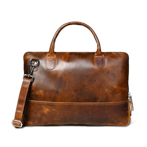 MaheTri Modernist Genuine Leather Laptop Bag (Up to - 15.6") for Men & Women | Unisex Lightweight Leather Briefcase with Adjustable Strap | Multiple card Slots With Zipper Pockets (Brown) - Image 5
