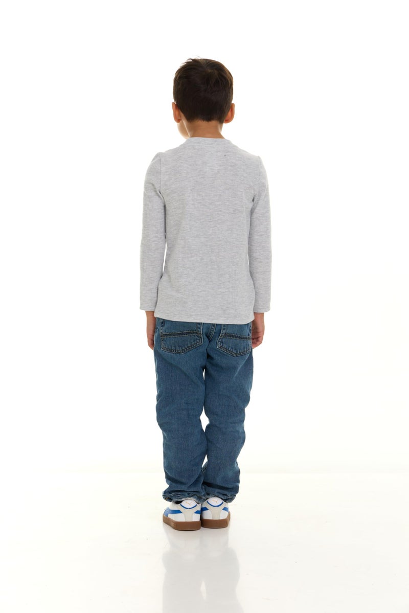 Cudlie 5-Pack Boys' 5-Pack Henley Long Sleeve Shirts â€“ Soft Cotton Blend Toddler Tops, Everyday Basics, Size 4T- Jet Black, Whitecap Gray, Ligght Heather Gray, Granite Gray, Amphora - Image 5