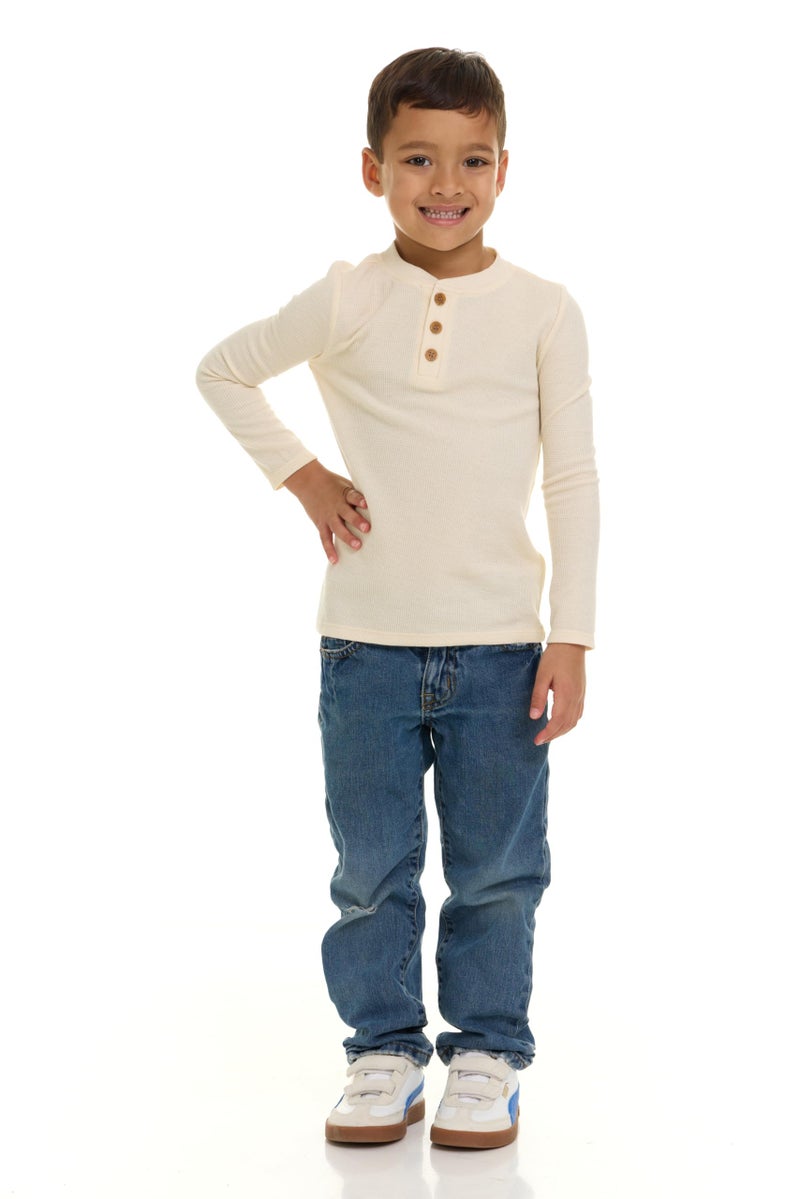 Cudlie 5-Pack Boys' 5-Pack Henley Long Sleeve Shirts â€“ Soft Cotton Blend Toddler Tops, Everyday Basics, Size 4T- Jet Black, Whitecap Gray, Ligght Heather Gray, Granite Gray, Amphora - Image 4