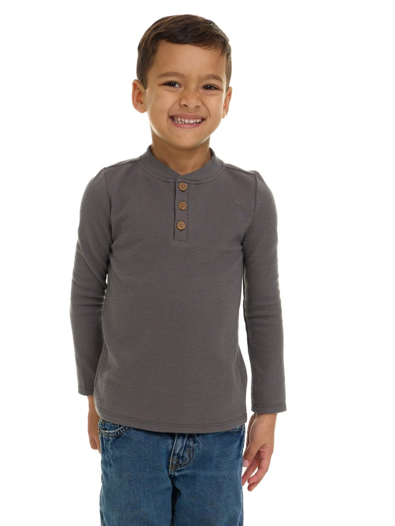 Cudlie 5-Pack Boys' 5-Pack Henley Long Sleeve Shirts â€“ Soft Cotton Blend Toddler Tops, Everyday Basics, Size 4T- Jet Black, Whitecap Gray, Ligght Heather Gray, Granite Gray, Amphora - Image 3