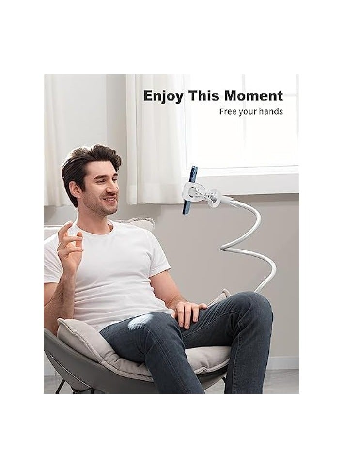 بروماس حامل هاتف محمول، مشبك تثبيت عالمي بدون استخدام اليدين، ذراع طويل مرن، مقبض، حامل هاتف محمول، حامل هاتف محمول، جهاز مراقبة الطفل، مناسب للمكتب والسرير والمكتب والمطبخ (أبيض) - Image 1