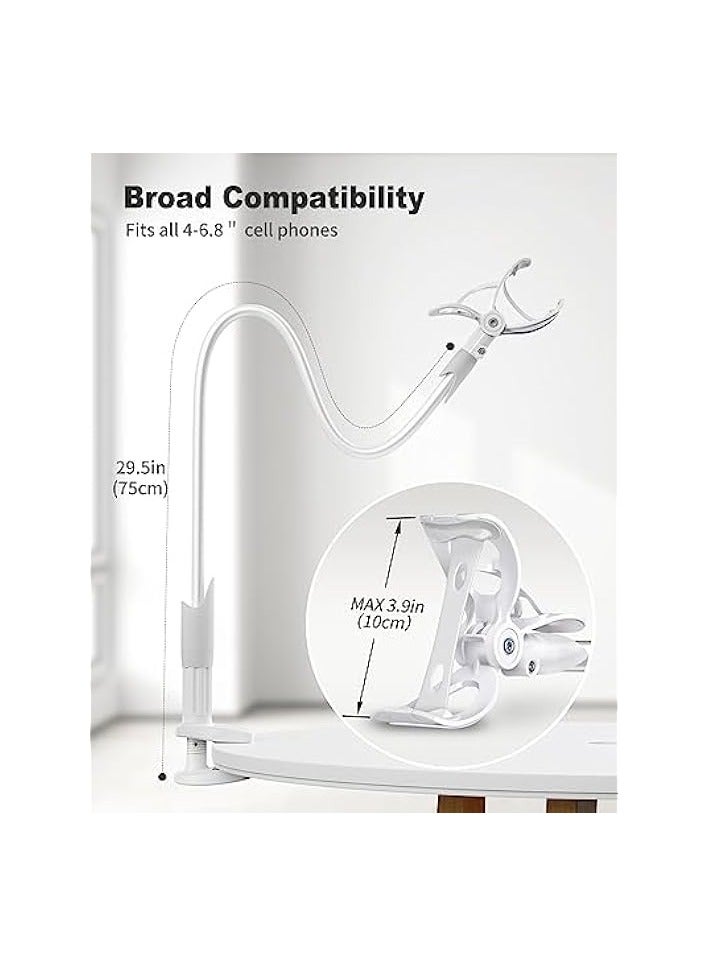 بروماس حامل هاتف محمول، مشبك تثبيت عالمي بدون استخدام اليدين، ذراع طويل مرن، مقبض، حامل هاتف محمول، حامل هاتف محمول، جهاز مراقبة الطفل، مناسب للمكتب والسرير والمكتب والمطبخ (أبيض) - Image 4