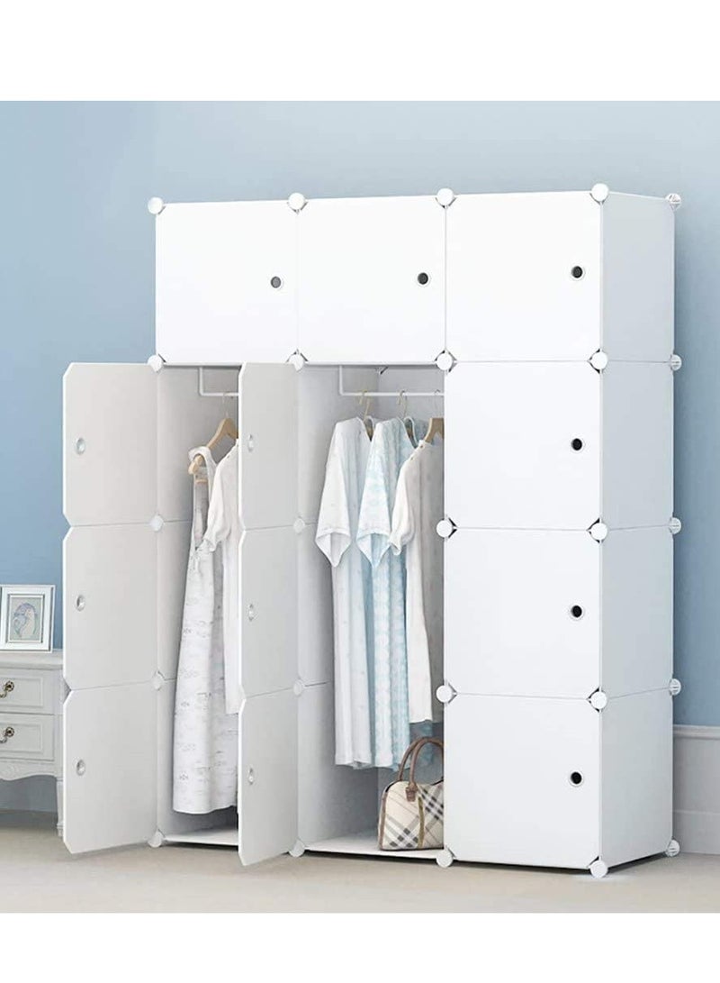 شو وو خزانة ملابس محمولة مكونة من 12 مكعبًا، رفوف تخزين مكعبة لتنظيم خزانة الملابس، مكعبات تخزين بلاستيكية قابلة للتكديس، مثالية للمنزل وغرفة النوم، لون أبيض - Image 3