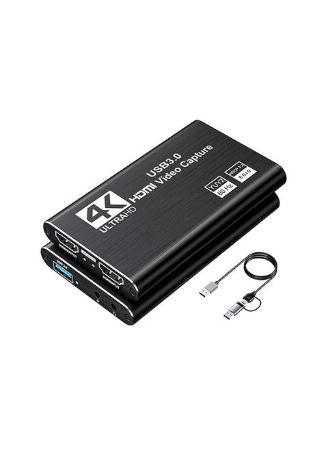 USB 3.0 Video Capture Card – 4K HDMI Input, 1080P 60FPS / 2K 30FPS, Loop-Out, Audio & Video Capture for Gaming, Cameras, and PC Streaming (Black)
