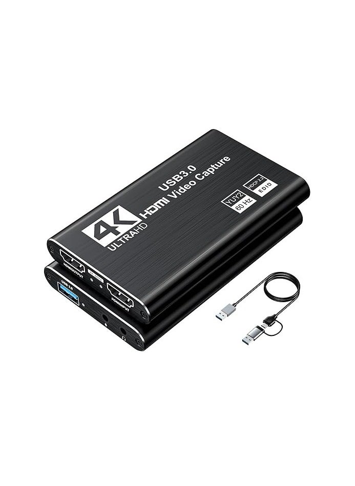 Generic USB 3.0 Video Capture Card – 4K HDMI Input, 1080P 60FPS / 2K 30FPS, Loop-Out, Audio & Video Capture for Gaming, Cameras, and PC Streaming (Black) 