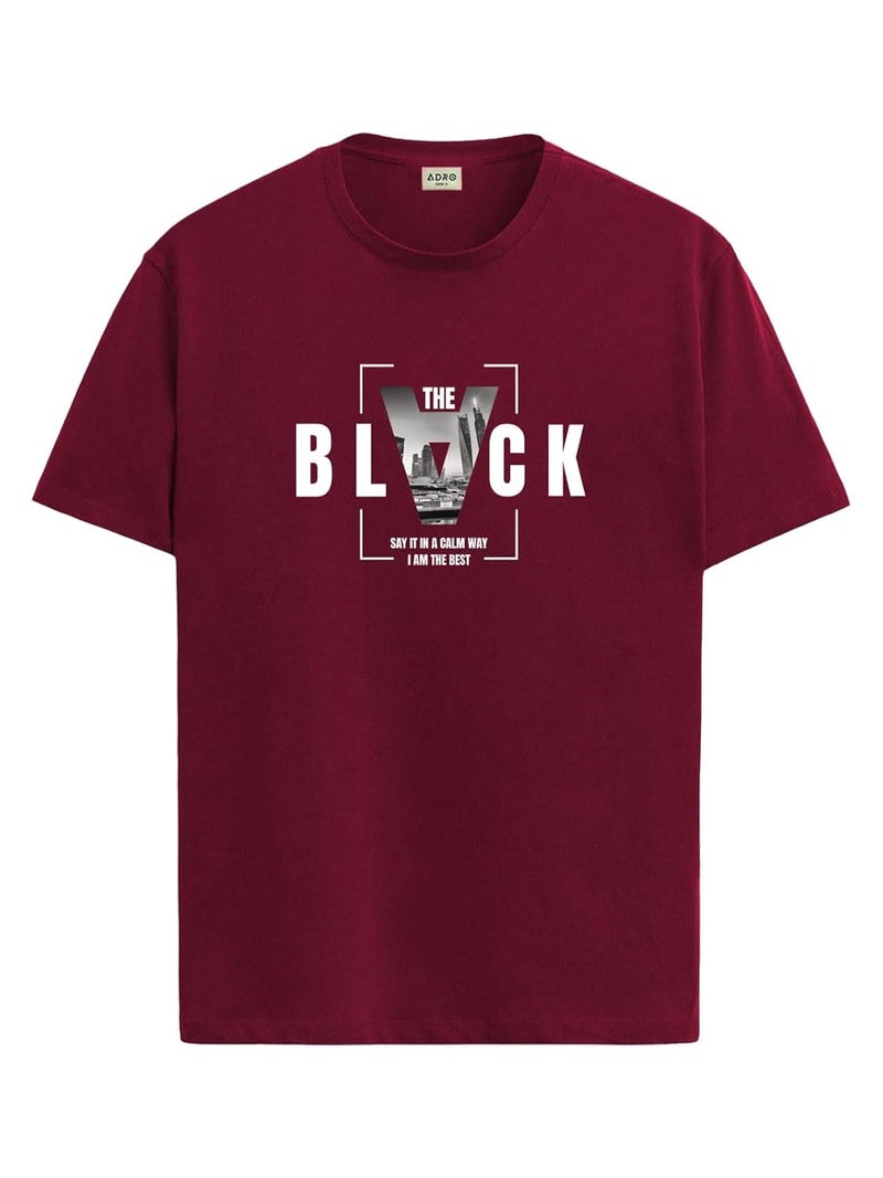 adro تي شيرت مارون عادي للرجال من ADRO بتصميم جرافيكي جريء BLVCK - Image 1