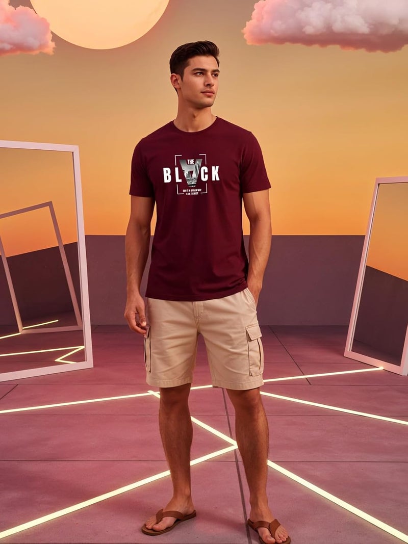 adro تي شيرت مارون عادي للرجال من ADRO بتصميم جرافيكي جريء BLVCK - Image 5