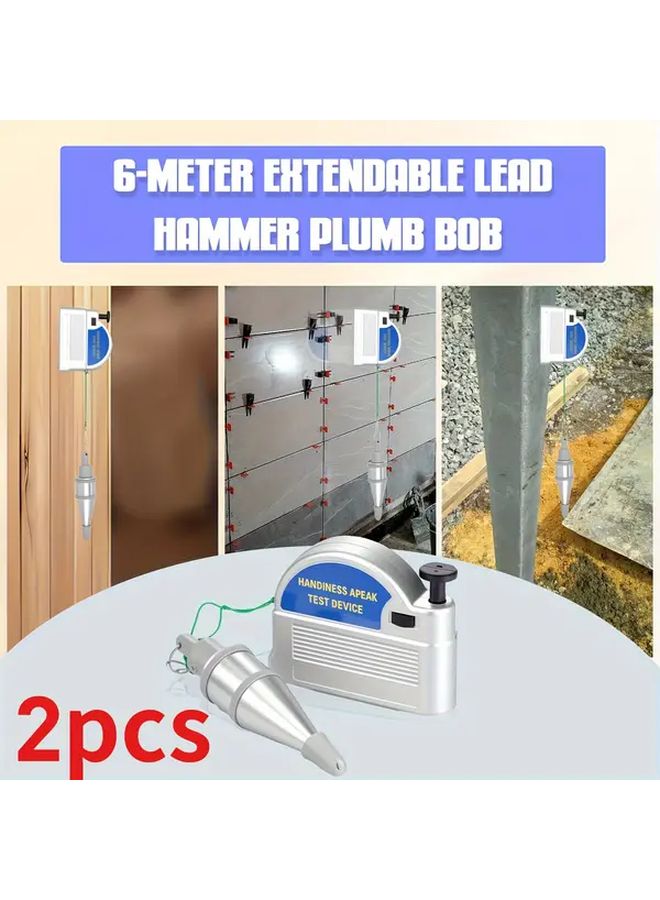 2pcs Heavy Duty Retractable Plumb Bob Blue And Silvery With Auto Stretch Line Ergonomic Handle Precision Bubbling Level For Construction Plumbing Home Improvement Projects Plumbers Tools - Image 1