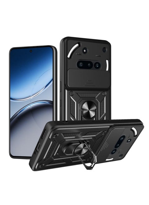 for Nothing Phone 3A 5G Case Cover, Slide Camera Lens Cover, Magnetic Ring Holder Kickstand Protective Phone Case for Nothing Phone 3A 5G, Black