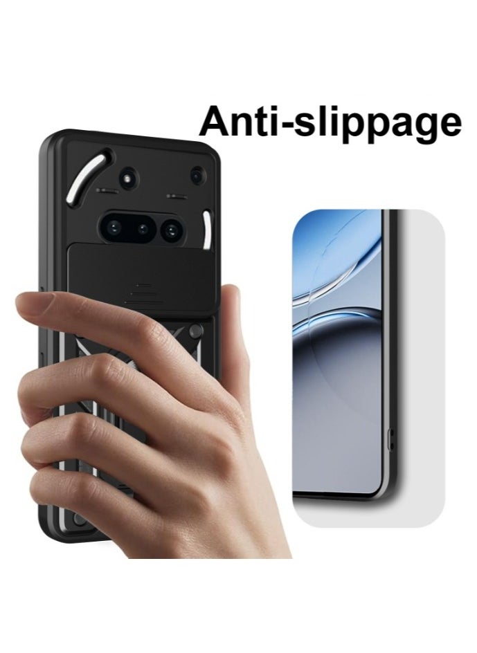 for Nothing Phone 3A 5G Case Cover, Slide Camera Lens Cover, Magnetic Ring Holder Kickstand Protective Phone Case for Nothing Phone 3A 5G, Black