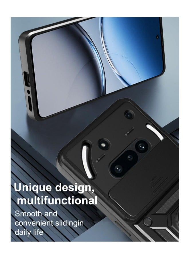 for Nothing Phone 3A 5G Case Cover, Slide Camera Lens Cover, Magnetic Ring Holder Kickstand Protective Phone Case for Nothing Phone 3A 5G, Black