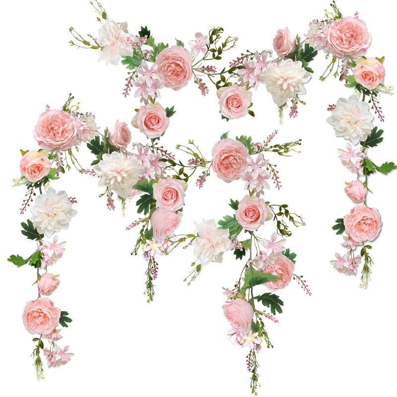 OrgMemory Peony Garland, 2PCS 6' Each, OrgMemory Rose Flower Vine, Floral Garland for Wedding Decor Home Table Runner Mantle Decoration - Image 1