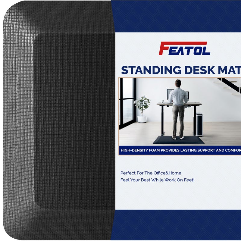 FEATOL 4 Packs Anti Fatigue Mats Thick Cushioned Standing Desk Mat Office Ergonomic Kitchen Mats Set of 4 Memory Foam Comfort Floor Mat Padded Foam Rugs Stain Resistant NonSlip 20 x 32 Black