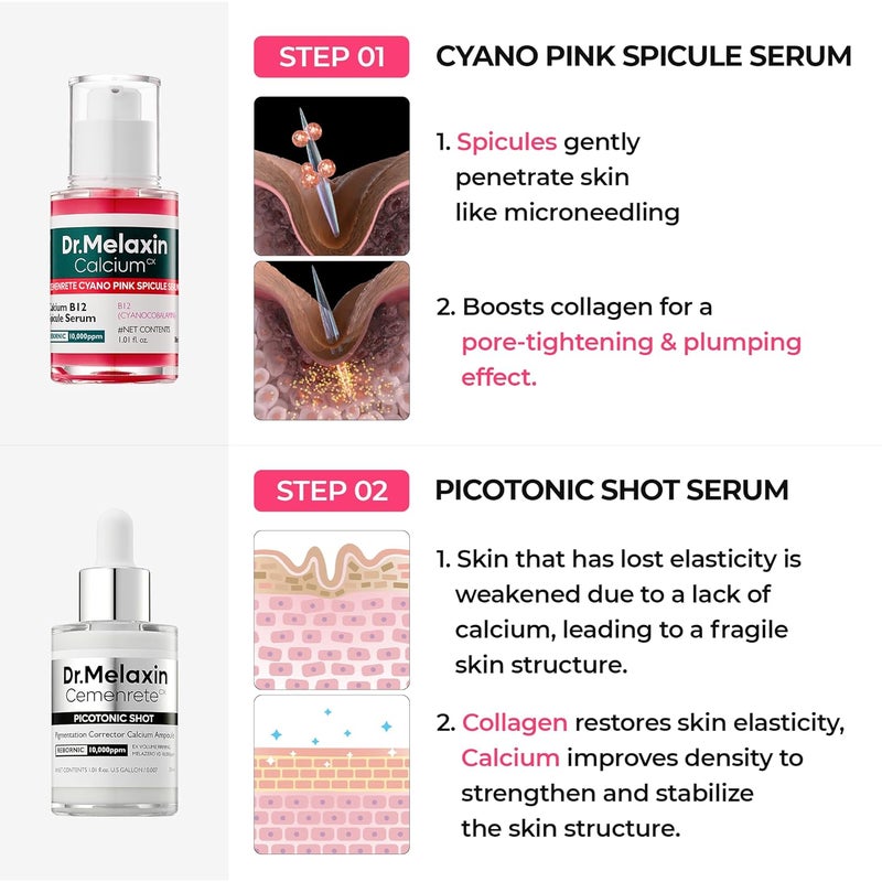 Dr. Melaxin Dr.Melaxin Lumi firm & lift Duo | Korean facial Collagen Firming serum plumping skin & tightening refines skin repair density | Cyano Pink Spicule Serum + Picotonic Shot Ampoule - Image 1