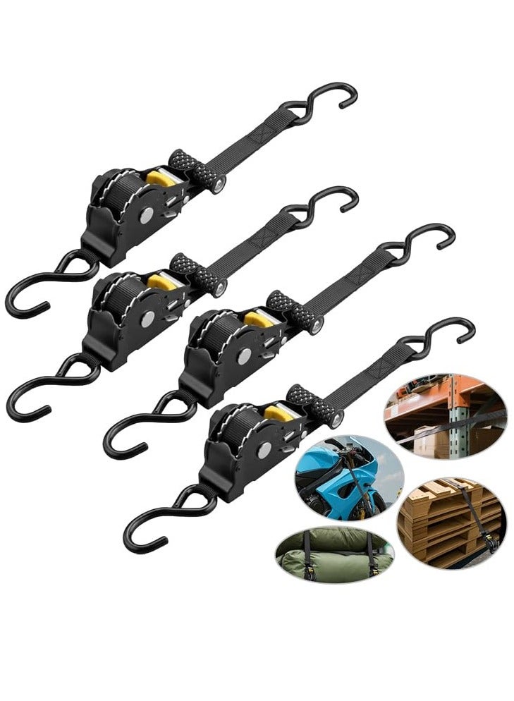 WALALLA 4 Pack Durable High Tenacity Polyester Retractable Ratchet Strap Load Capacity Up to 680kg 3.3M Long Auto Ratchet Straps Self Retractable Tie Down Straps for Ford Truck Boat - Image 1
