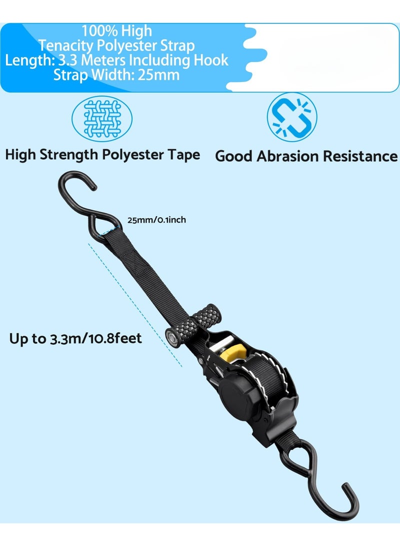 WALALLA 4 Pack Durable High Tenacity Polyester Retractable Ratchet Strap Load Capacity Up to 680kg 3.3M Long Auto Ratchet Straps Self Retractable Tie Down Straps for Ford Truck Boat - Image 3
