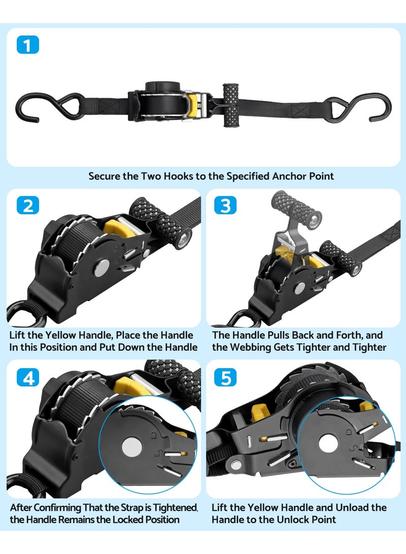 WALALLA 4 Pack Durable High Tenacity Polyester Retractable Ratchet Strap Load Capacity Up to 680kg 3.3M Long Auto Ratchet Straps Self Retractable Tie Down Straps for Ford Truck Boat - Image 5