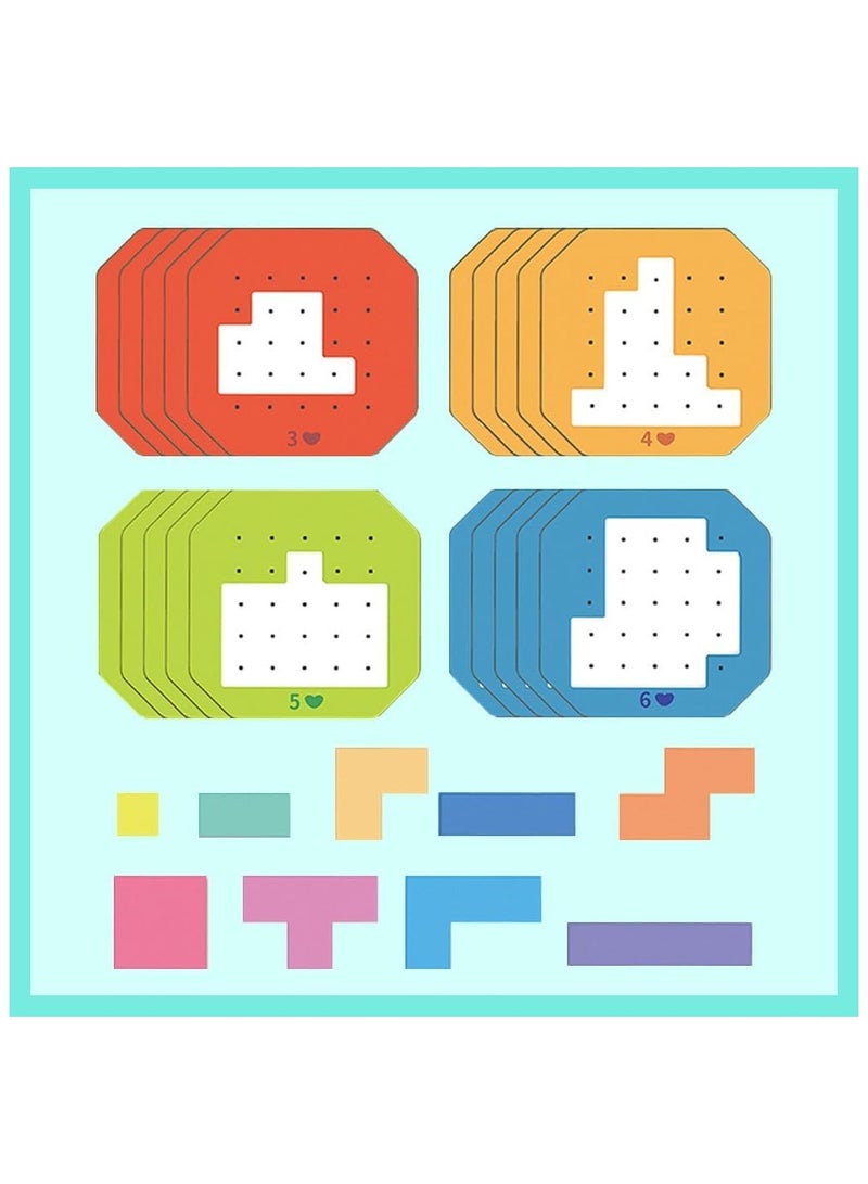 Soofam Colorful Block Jigsaw Puzzle Game 128Pcs, 2025 New Brain Teaser Toys Colorful Multiple Shape Puzzles Toys, 3D Russian Block Tangram Toy Montessori STEM Puzzle Gift Toys for Kids - Image 1