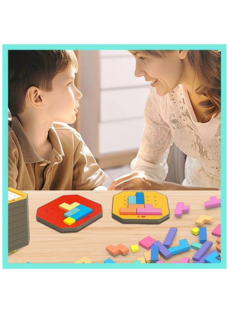Soofam Colorful Block Jigsaw Puzzle Game 128Pcs, 2025 New Brain Teaser Toys Colorful Multiple Shape Puzzles Toys, 3D Russian Block Tangram Toy Montessori STEM Puzzle Gift Toys for Kids - Image 5