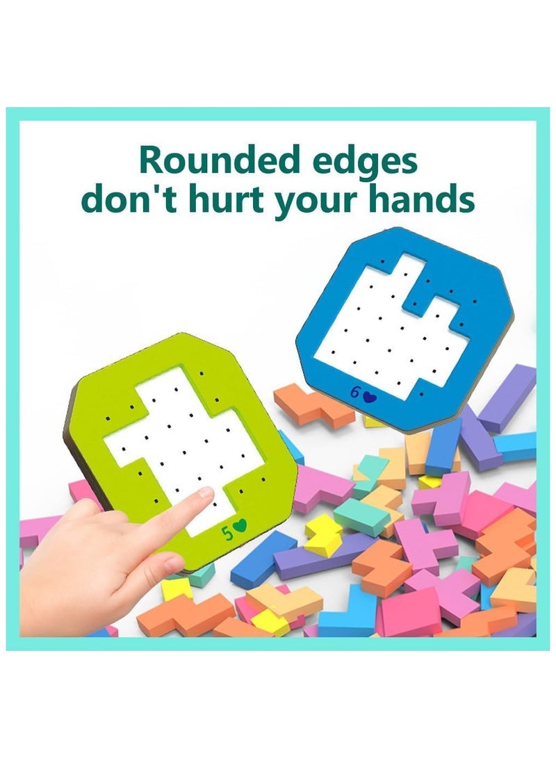 Soofam Colorful Block Jigsaw Puzzle Game 128Pcs, 2025 New Brain Teaser Toys Colorful Multiple Shape Puzzles Toys, 3D Russian Block Tangram Toy Montessori STEM Puzzle Gift Toys for Kids - Image 4