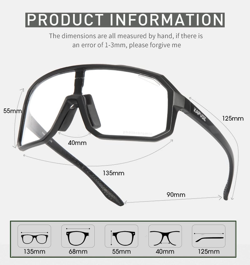 KAPVOE Photochromic Cycling Glasses for Men Women Mountain Bike Sunglasses Anti-fog Sunglasses for Outdoor K62 - Image 5