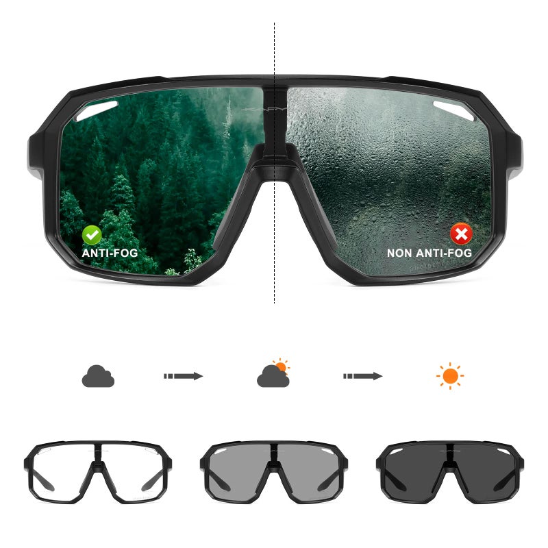 KAPVOE Photochromic Cycling Glasses for Men Women Mountain Bike Sunglasses Anti-fog Sunglasses for Outdoor K62 - Image 1