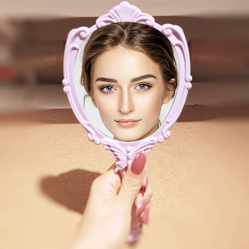 VrHere MirriM Embossed Butterfly Handheld Mirror With Folding Handle  Princess Style Girls Mirror With Handle  Purple - Image 3