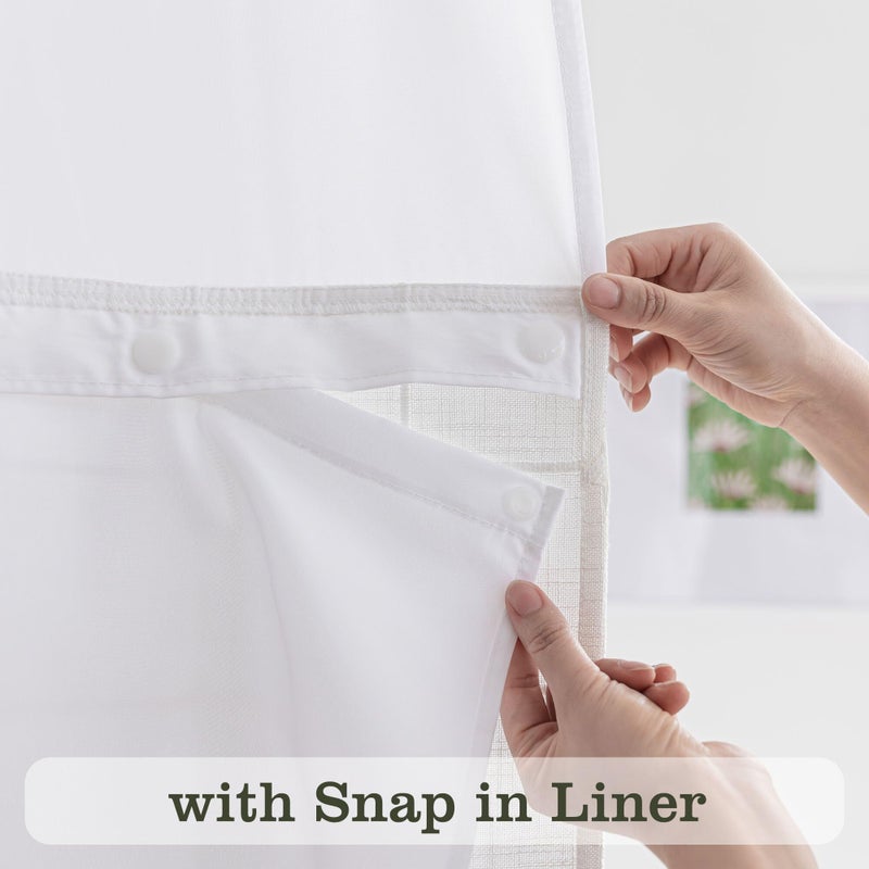 River Dream Farmhouse Shower Curtain with Snap-in Liner, No Hooks Needed ,Fabric Shower Curtains with Tassels for Rustic Bathroom Decor,with Window,with Magnets,Water Repellent&Machine Washable,White,71x74Inch - Image 3