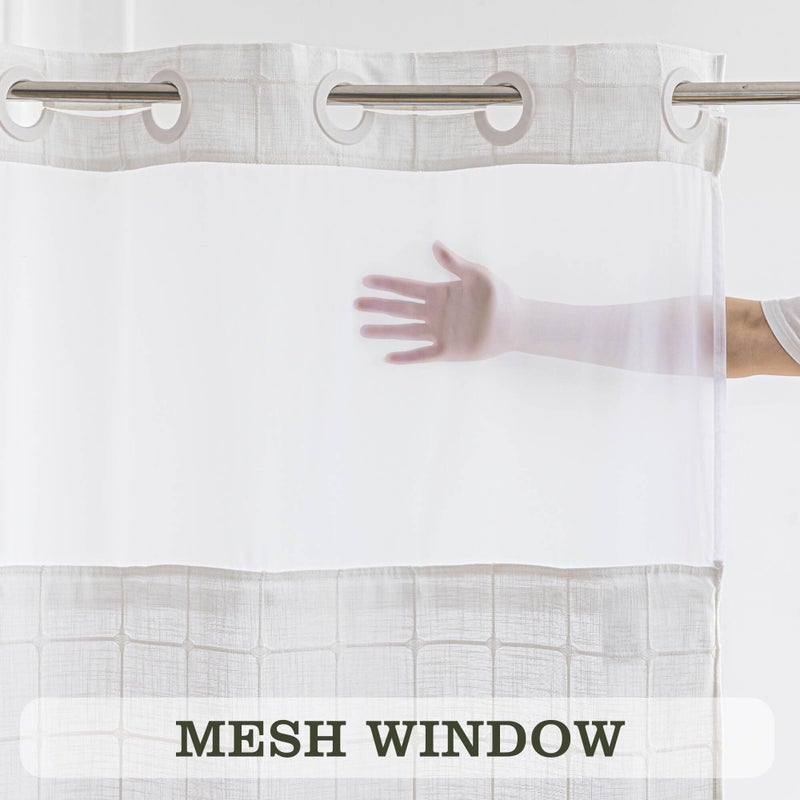River Dream Farmhouse Shower Curtain with Snap-in Liner, No Hooks Needed ,Fabric Shower Curtains with Tassels for Rustic Bathroom Decor,with Window,with Magnets,Water Repellent&Machine Washable,White,71x74Inch - Image 4