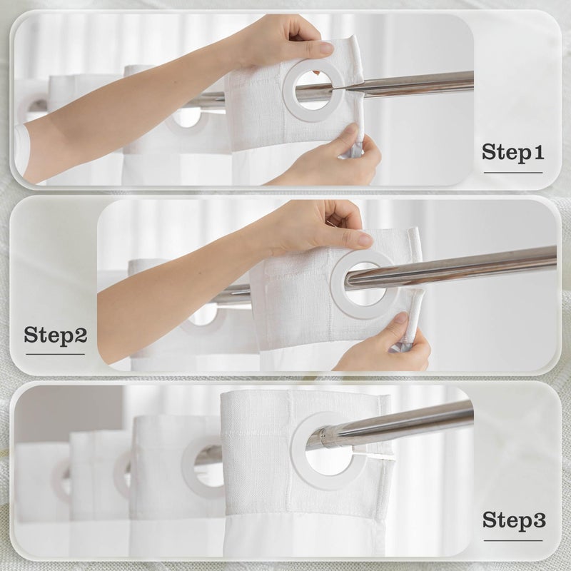 River Dream Farmhouse Shower Curtain with Snap-in Liner, No Hooks Needed ,Fabric Shower Curtains with Tassels for Rustic Bathroom Decor,with Window,with Magnets,Water Repellent&Machine Washable,White,71x74Inch - Image 2