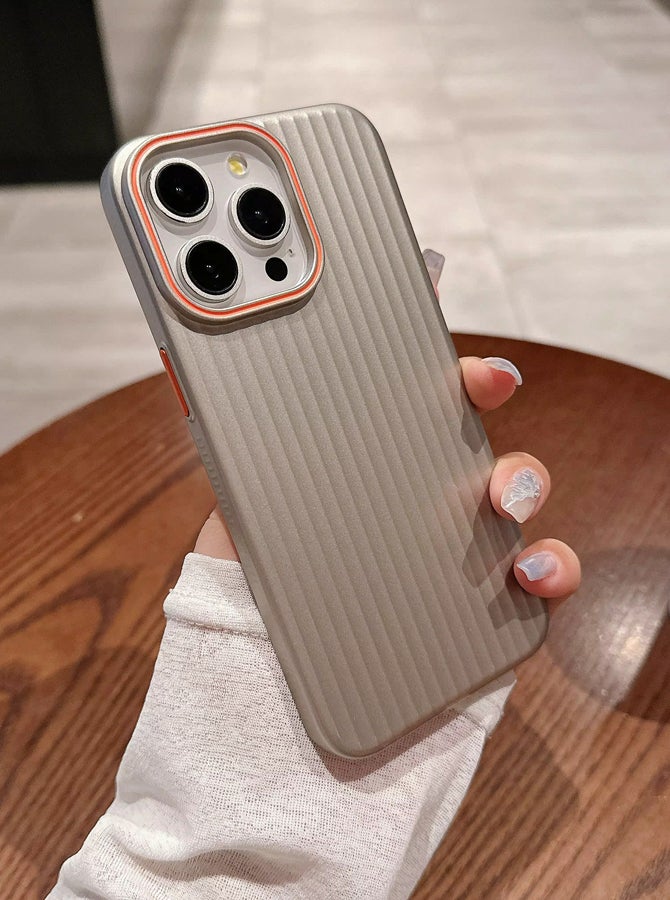iPhone 14 Pro Max Premium Ultra Thin Corrugated Matte Non-Slip Case, Metallic Paint Striped Waves Bumper Hard PC Slim Cover For iPhone 14 Pro Max - Desert Titanium - Image 1